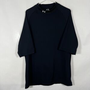 Under Armour Short Sleeve Mock Neck Relaxed Fit Shirt Mens Size Large Black Logo